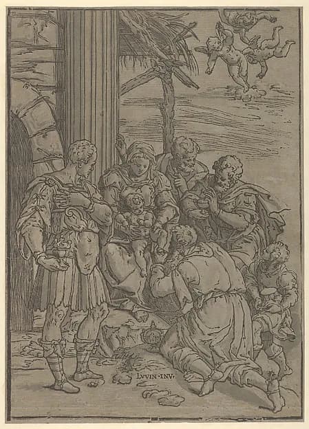 The Adoration of the Magi by Andrea Andreani depicting Matthew 2