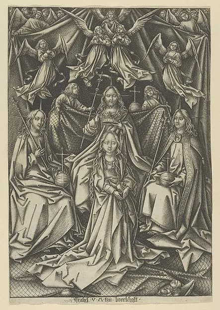 The Coronation of the Virgin, from The Life of the Virgin by Israhel van Meckenem depicting Luke 1
