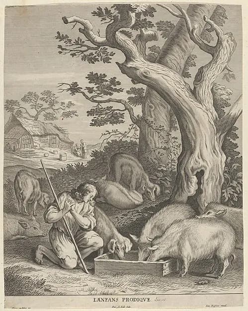 The Prodigal Son by Pieter de Jode II depicting Luke 15