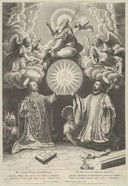 Christ, Ignatius of Loyola and Francis Xavier by Pieter de Jode I depicting John 1
