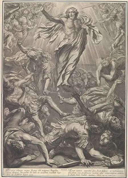 The Resurrection, from The Passion of Christ, plate 24 by Grégoire Huret depicting Matthew 28