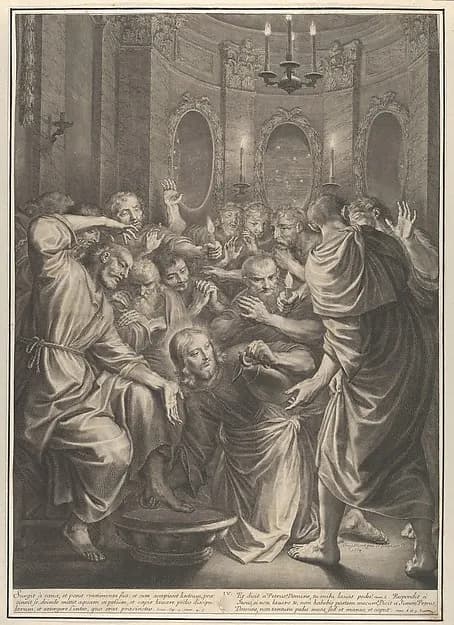 Christ Washing the Feet of His Disciples, from The Passion of Christ, plate 4 by Grégoire Huret depicting John 13