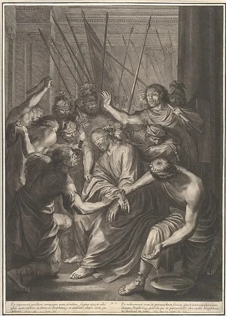Christ Mistreated by Guards, from The Passion of Christ, plate 11 by Grégoire Huret depicting John 1