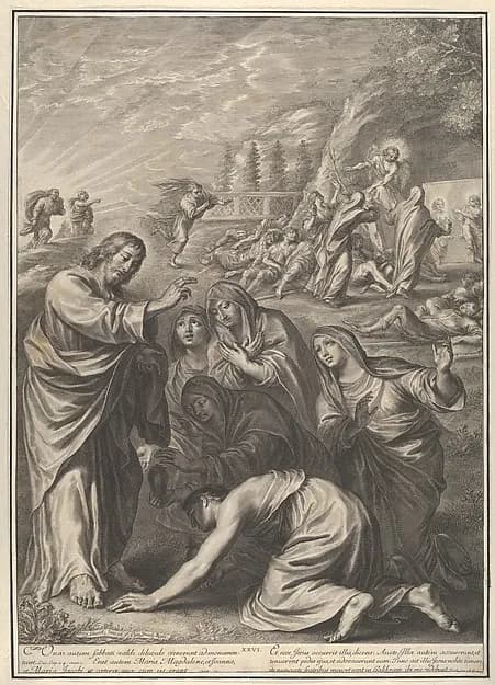 The Holy Women at Christ's Tomb, from The Passion of Christ, plate 20 by Grégoire Huret depicting John 1