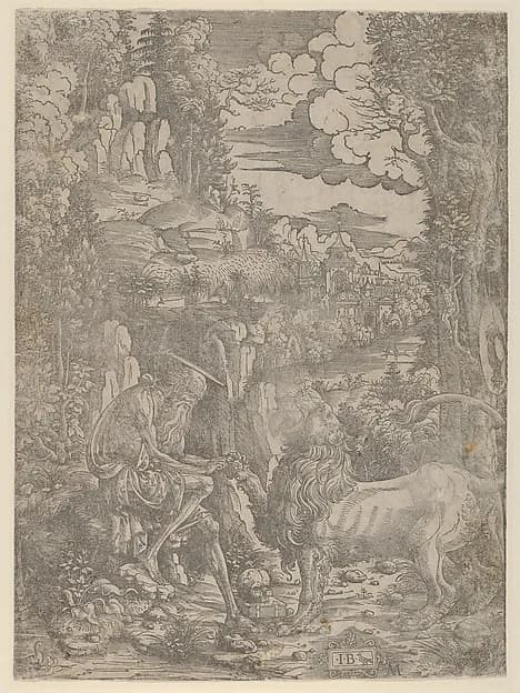 Saint Jerome extracting a thorn from the lion's paw by Giovanni Battista Palumba depicting Romans 8