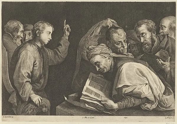 Young Christ Among the Doctors by Jan van Troyen depicting Luke 2