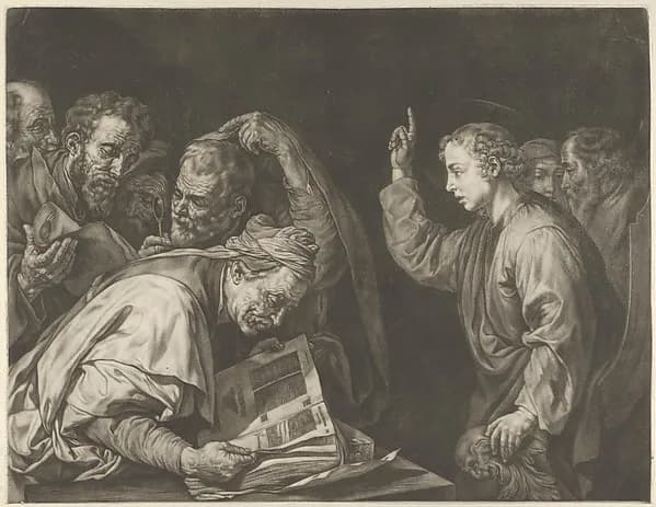 Young Christ among the Doctors by Jacob Männl depicting Luke 2