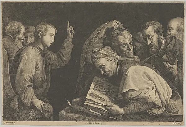 Young Christ Among the Doctors by Jan van Troyen depicting Luke 2