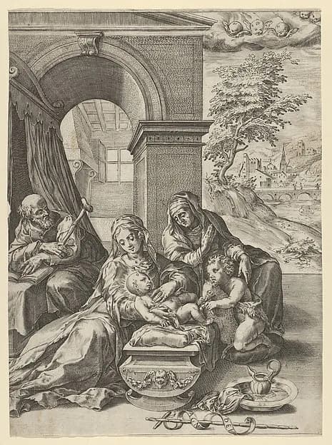 The Holy Family with Saint Anne and the young Saint John the Baptist by Cherubino Alberti (Zaccaria Mattia) depicting Matthew 3