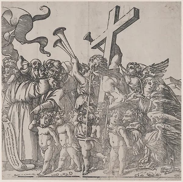 Section D: Angels Sounding Trumpets etc, from "The Triumph of Christ" by Andrea Andreani depicting John 1