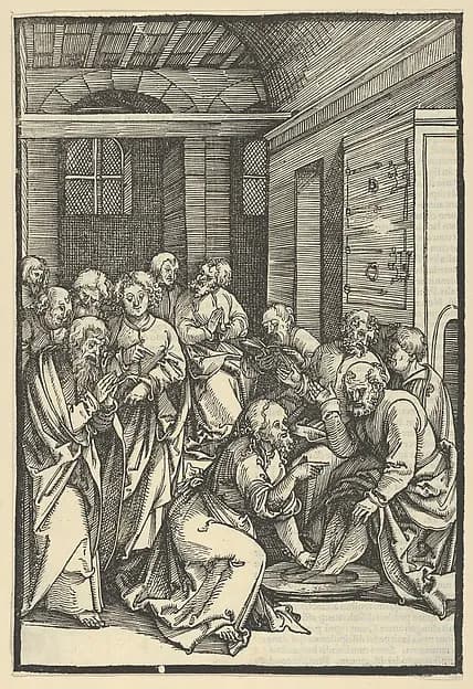 Christ Washing Saint Peter's Feet, from Speculum passionis domini nostri Ihesu Christi by Hans Schäufelein depicting Matthew 4