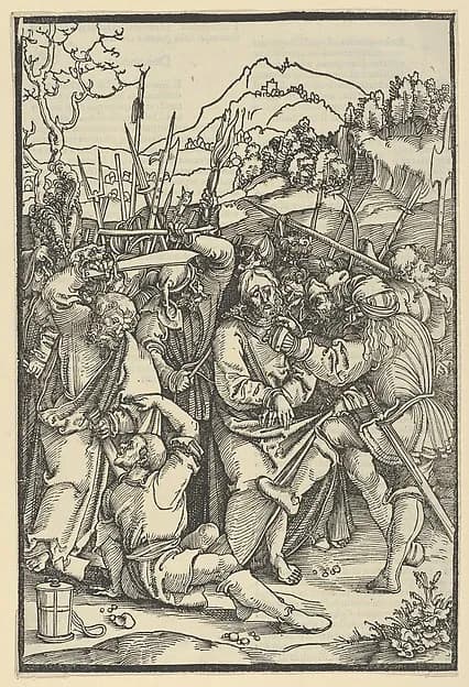 The Arrest of Christ, from Speculum passionis domini nostri Ihesu Christi by Hans Schäufelein depicting Matthew 26
