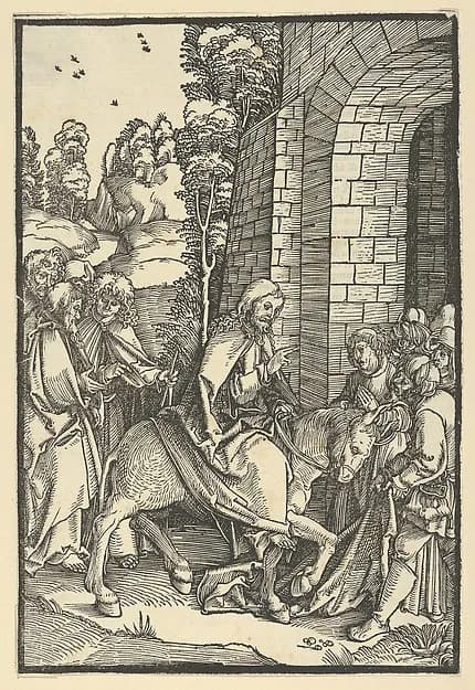 The Entry into Jerusalem, from Speculum passionis domini nostri Ihesu Christi by Hans Schäufelein depicting Matthew 21