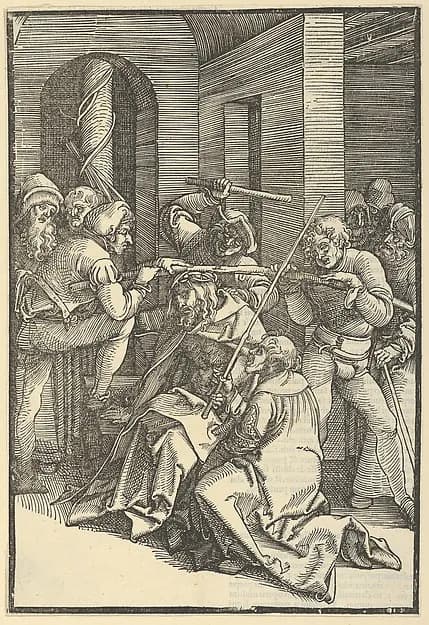 Christ Crowned with Thorns, from Speculum passionis domini nostri Ihesu Christi by Hans Schäufelein depicting Matthew 27