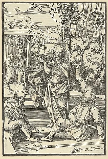 The Resurrection, from Speculum passionis domini nostri Ihesu Christi by Hans Schäufelein depicting Matthew 28