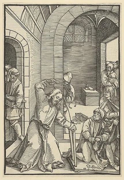 Christ Purifying the Temple, from "Speculum passionis domini nostri Ihesu Christi" by Hans Schäufelein depicting John 1
