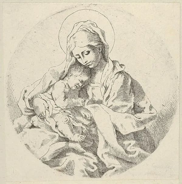 The Virgin holding the infant Christ, a circular composition, after Reni by Anonymous, 17th century depicting Luke 2