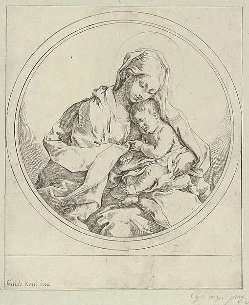 The Virgin holding the infant Christ, a circular composition, after Reni by Anonymous, 17th century depicting Luke 2