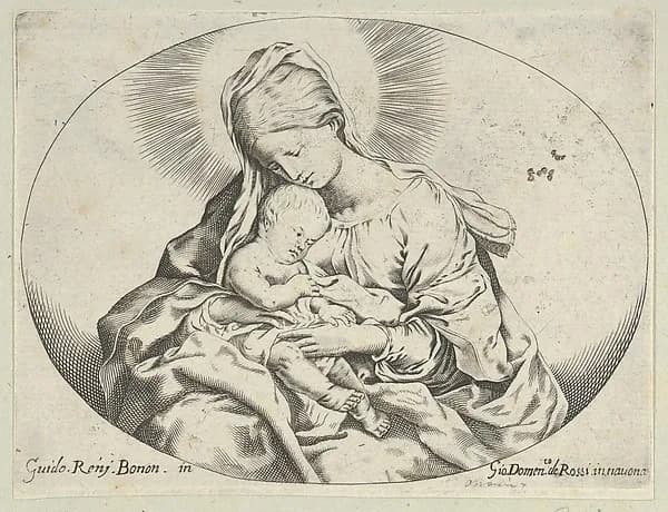 The Virgin holding the infant Christ, an oval composition, after Reni by Anonymous, 17th century depicting Luke 2