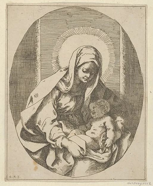 The Virgin holding the infant Christ on her lap, an oval composition, after Reni by Guido Reni depicting Luke 2