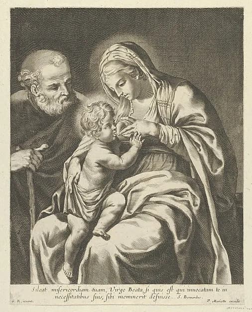 The Virgin nursing the infant Christ, Joseph at left, after Reni by Anonymous depicting Luke 1