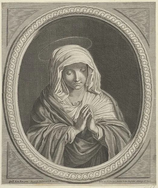 The Virgin in prayer in an oval frame, after Reni by Anonymous depicting Luke 1
