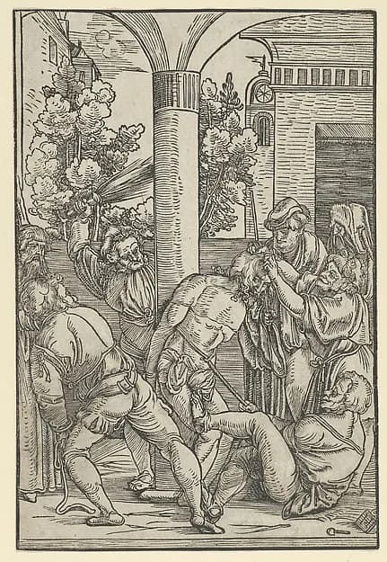 The Flagellation, from "The Life of Christ" by Hans Schäufelein depicting Matthew 27