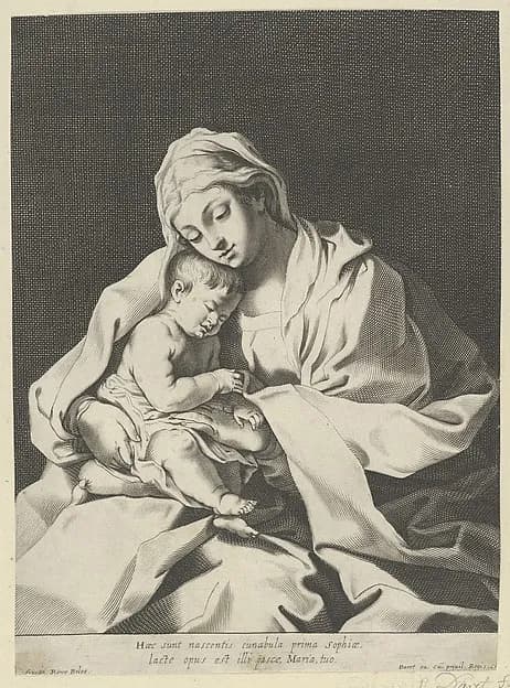 The Virgin holding the infant Christ on her lap, after Reni by Anonymous, 17th century depicting Luke 2
