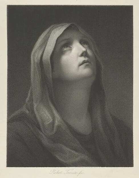 Head of the Virgin looking up to the right, after Reni by Robert Trossin depicting Luke 1