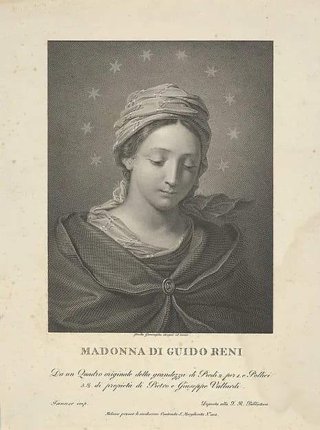 The Virgin in half length looking down, ten stars surrounding her head, after Reni by Giovita Garavaglia depicting Luke 1