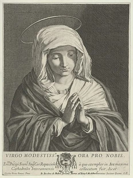 The Virgin in prayer looking down, after Reni by Jean Baron depicting Luke 1