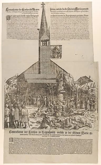 Pilgrims at the Church of the 'Beautiful Virgin' at Regensburg by Michael Ostendorfer depicting Luke 1