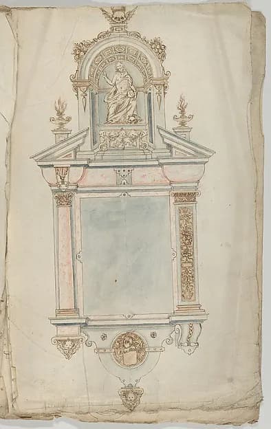 Design for a Wall Tomb with a Variant and a Statue of Christ as Salvator Mundi by Anonymous, Flemish depicting John 1