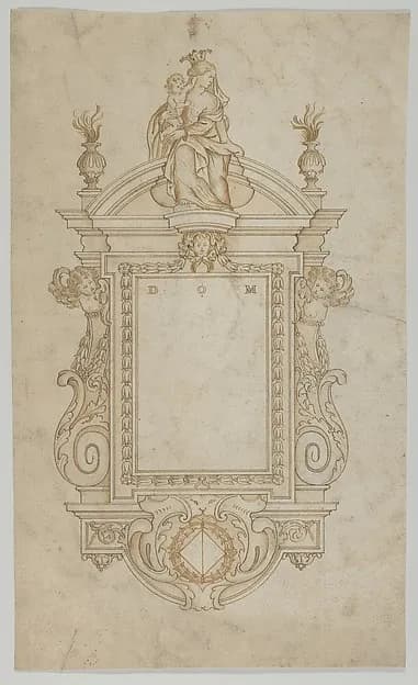 Design for an Epitaph surmounted by a Statue of the Virgin and Child by Anonymous, Flemish depicting Luke 2