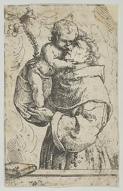 St Antony of Padua embracing the Christ Child by Anonymous depicting Luke 2