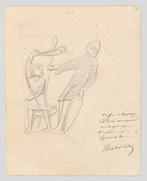 David and Goliath, after a Capital in Vézelay Abbey by Eugène-Emmanuel Viollet-le-Duc depicting 1 Samuel 17