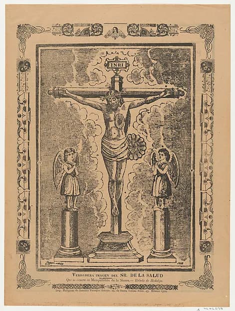 Broadsheet with Christ in the cross flanked by two angels by Anonymous depicting John 1