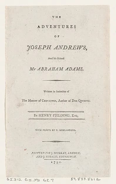 Title Page: "The Adventures of Joseph Andrews, and His Friend Mr. Abraham Adams" by Thomas Rowlandson depicting Genesis 18