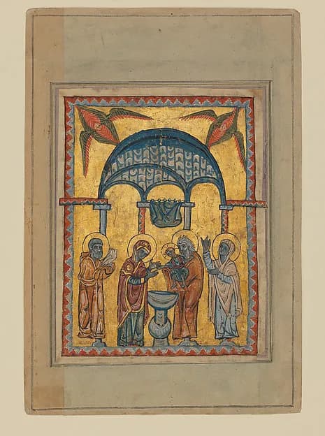 Four miniatures of the life of Christ from a gospel book of 1311 (Presentation, Baptism, Transfiguration, Entry into Jerusalem) by T'oros the Deacon depicting Luke 9