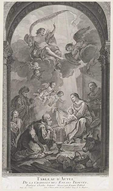 The Chapel of the Enfants-Trouvés in Paris: Les Rois mages Gaspard et Melchoir adorant l'Enfant Jésus by Etienne Fessard depicting Matthew 2