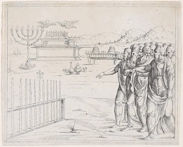 The Blossoming of Aaron's Rod, from Old and New Testaments by Augustin Hirschvogel depicting Numbers 17