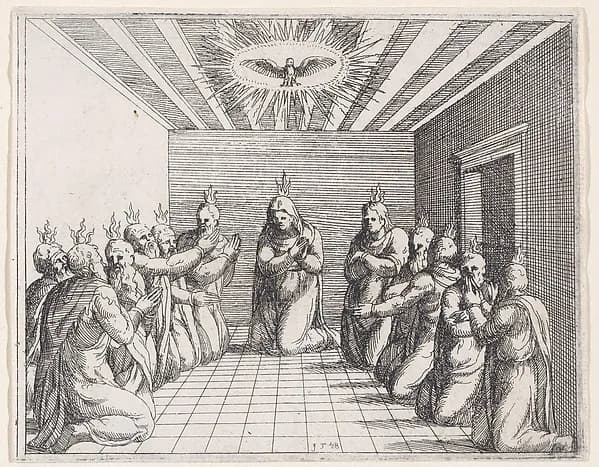 Pentecost, from Old and New Testaments by Augustin Hirschvogel depicting Acts 2
