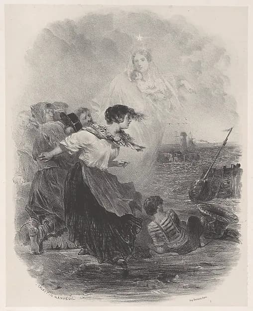 Woman by the Sea with the Madonna, Pointing to a Ship by Célestin Nanteuil depicting Luke 2