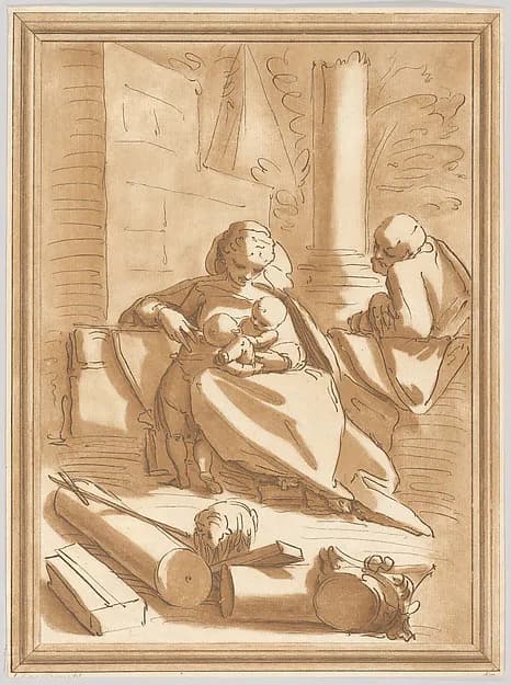 The Holy Family with the infant Saint John the Baptist by Andrea Scacciati depicting Matthew 3