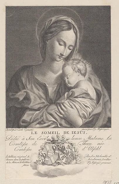 Virgin and Child, with the Christ child sleeping in her arms (Le Somiel de Jesus) by Franz Gabriel Fiesinger depicting Luke 2