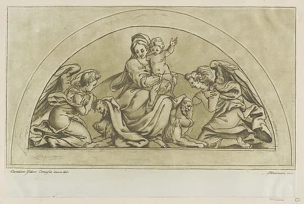 Virgin and child flanked by angels by Stefano Mulinari depicting Luke 2