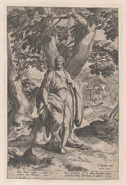 Saint John the Baptist in the wilderness by Anonymous depicting Matthew 3