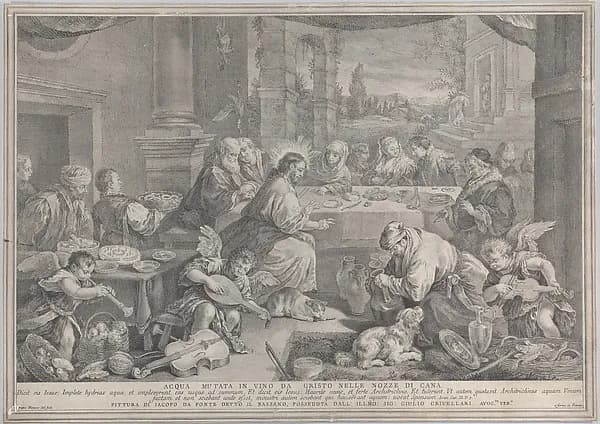 Christ turning wine into water at the wedding at Cana by Pietro Monaco depicting John 2