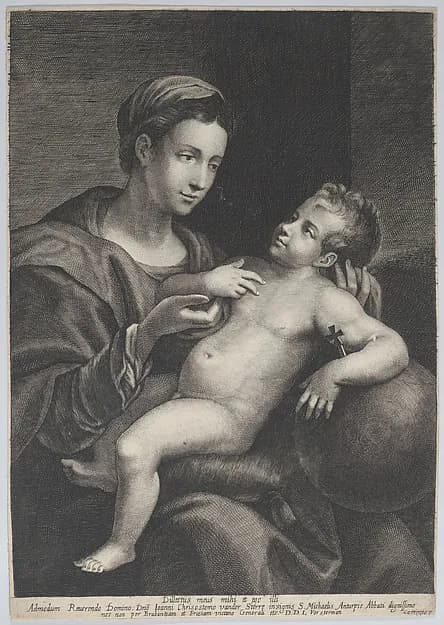 Virgin and Child, with the Christ child leaning against an orb by Lucas Vorsterman I depicting Luke 2