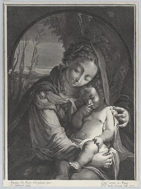 Virgin with the sleeping Christ child by Nicolas Etienne Edelinck depicting Luke 2